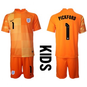 Lacne Dětský Futbalové dres Anglicko Jordan Pickford #1 Brankarsky  MS 2022 Krátky Rukáv - Preč (+ trenírky)